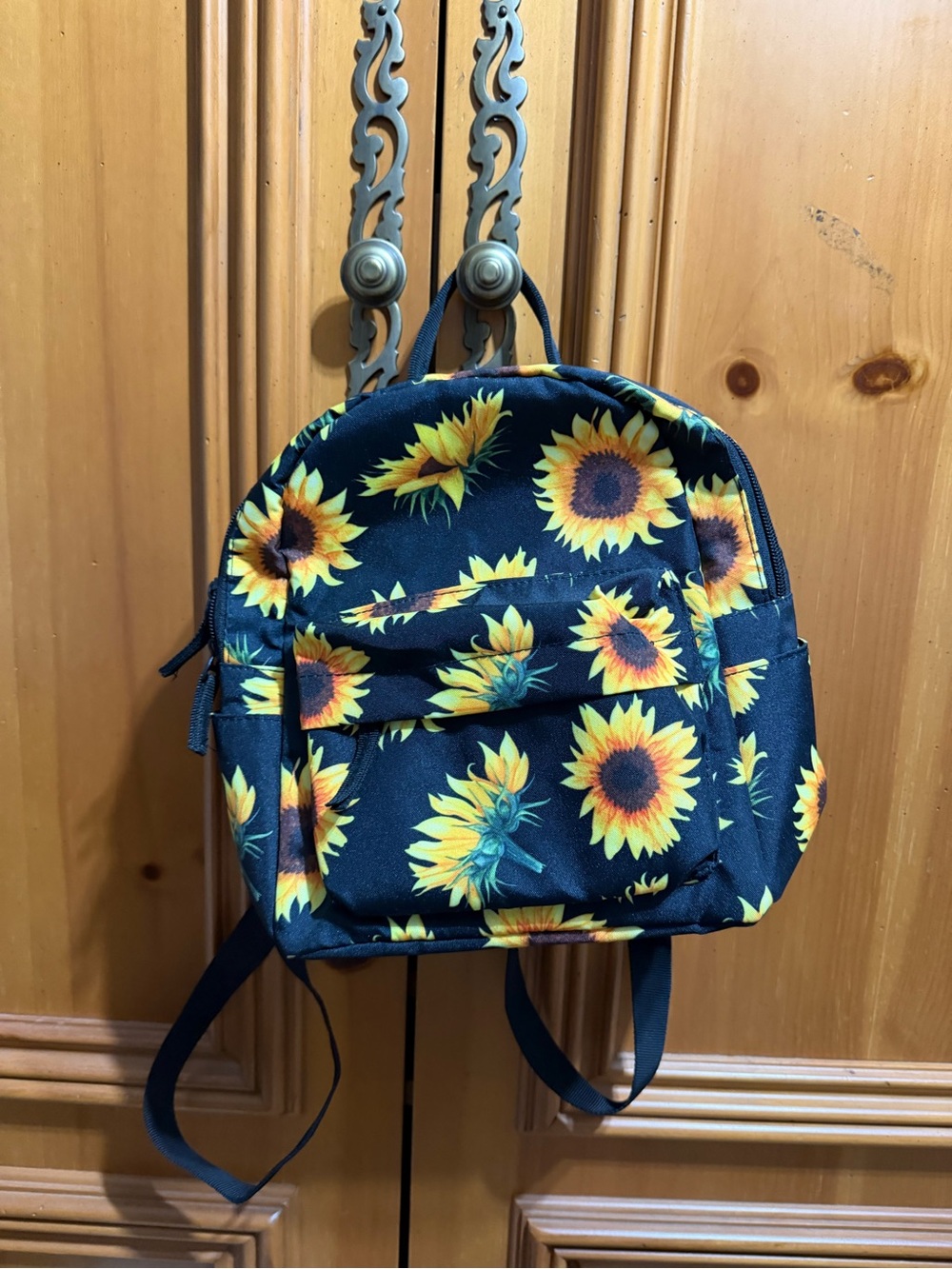 Sunflower Printed Mini Backpack - Black & Yellow